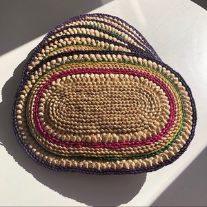 Vintage Set of 6 Multicolour Braided Woven Straw Oval Place Mats Boho